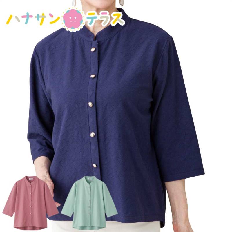 7分袖飾り釦つきスナップ釦ブラウス M~L LL レディース 婦人 用　　