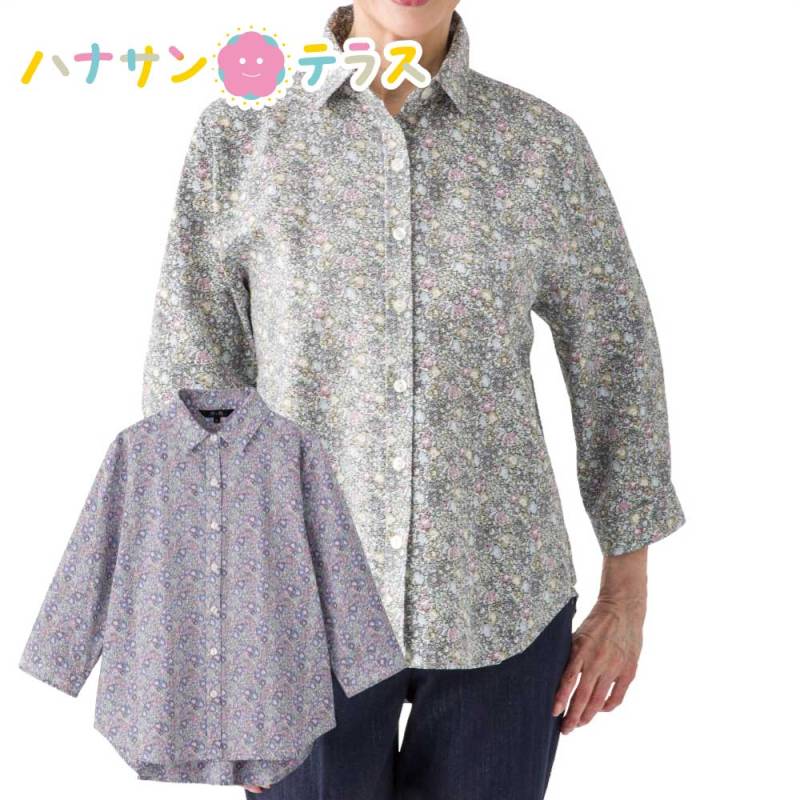 7分袖綿100％花柄ブラウス M L レディース 婦人 用　　