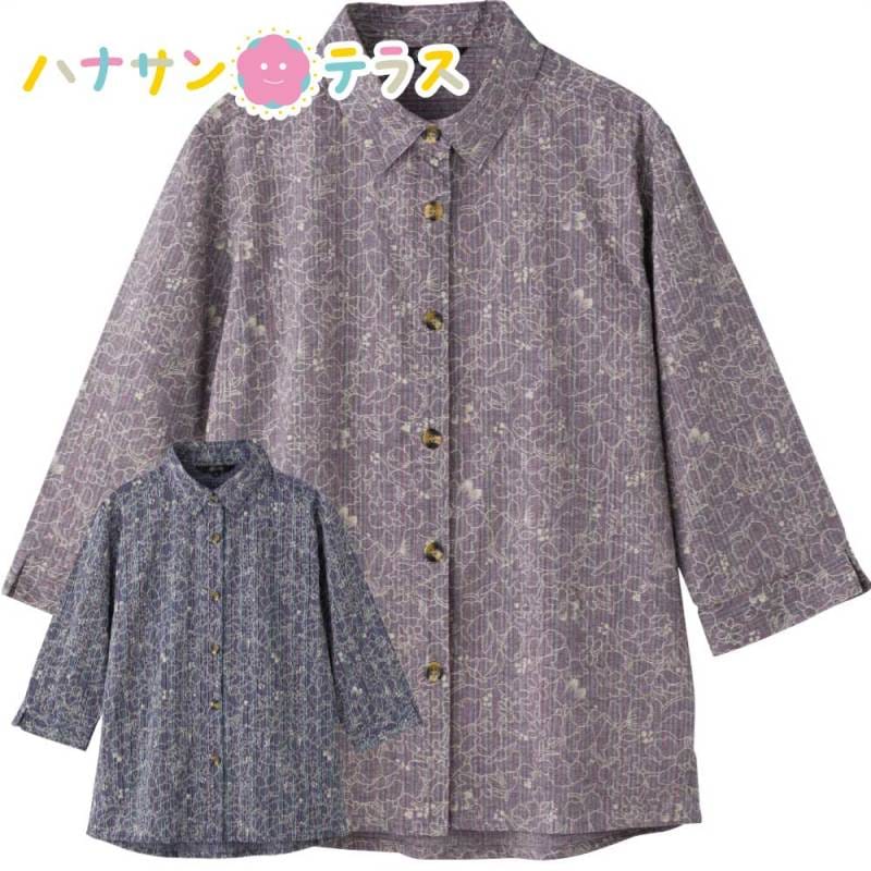 7分袖綿100％斜め釦ホールブラウス M L レディース 婦人 用　　