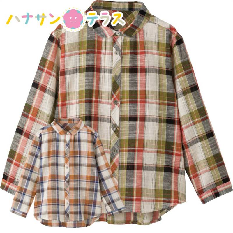 綿100％スラブ格子柄ブラウス M L レディース 婦人 用　　