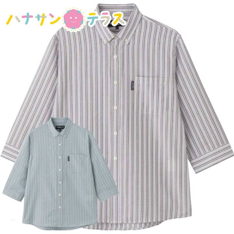 サッカースナップ釦7分袖シャツ M L LL メンズ 紳士 用　　