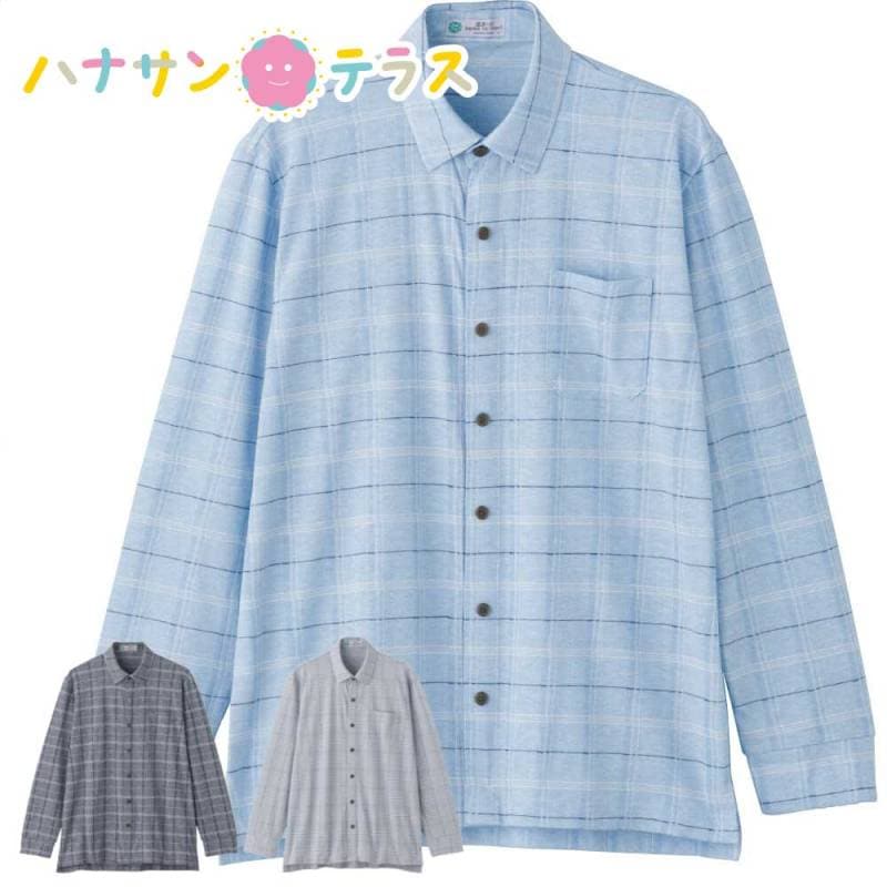 麻混スナップ釦ニットシャツ M L メンズ 紳士 用　　