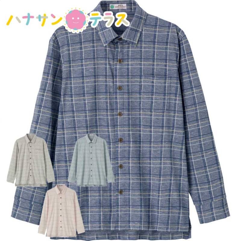 麻混隠れファスナーニットシャツ M L LL メンズ 紳士 用　　