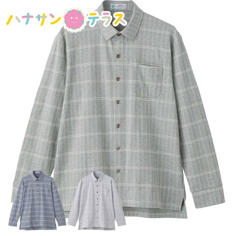 綿混斜め釦ホールニットシャツ M L LL メンズ 紳士 用　　