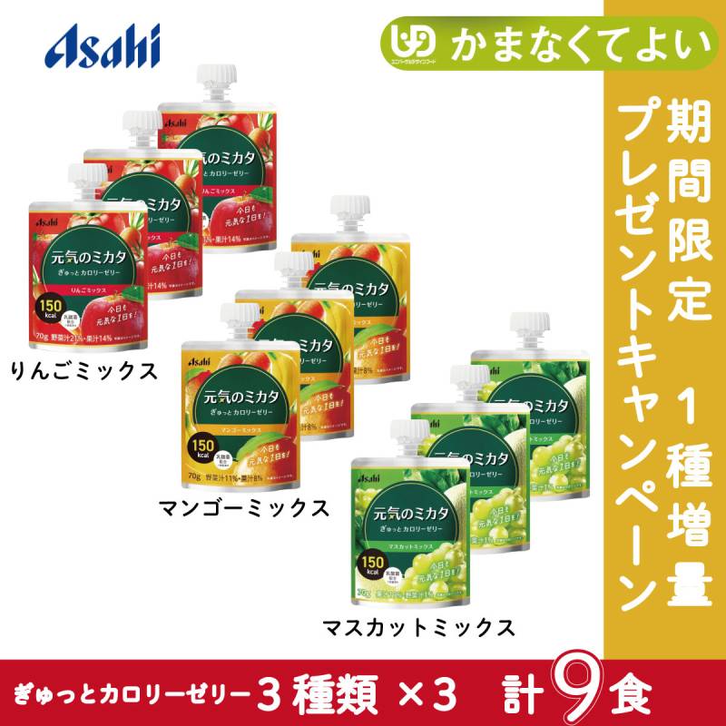 【1個増量中】アサヒグループ食品 介護食 元気のミカタ ぎゅっとカロリーゼリー かまなくてもよい 3種×3個セット 540847 540848 540849