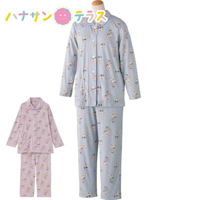 ストレッチベロア大きめボタンパジャマ S M L 秋冬 レディース 用