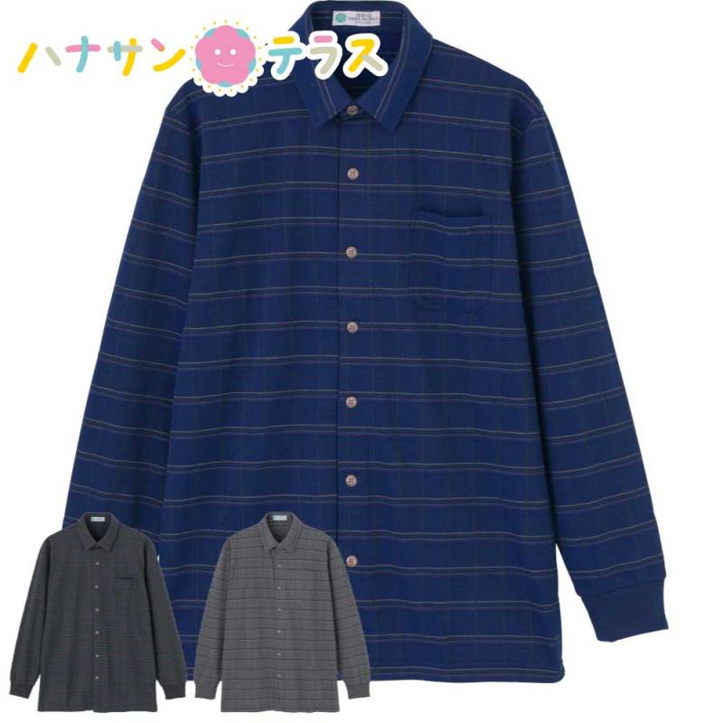 裏起毛斜めボタンホールニットシャツ M L LL 袖口 メンズ 用