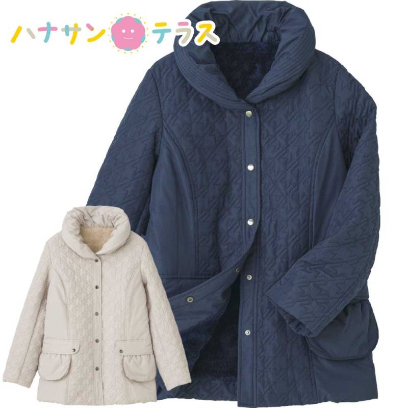 薄中綿裏ボアへちま衿コート M L LL レディース 用