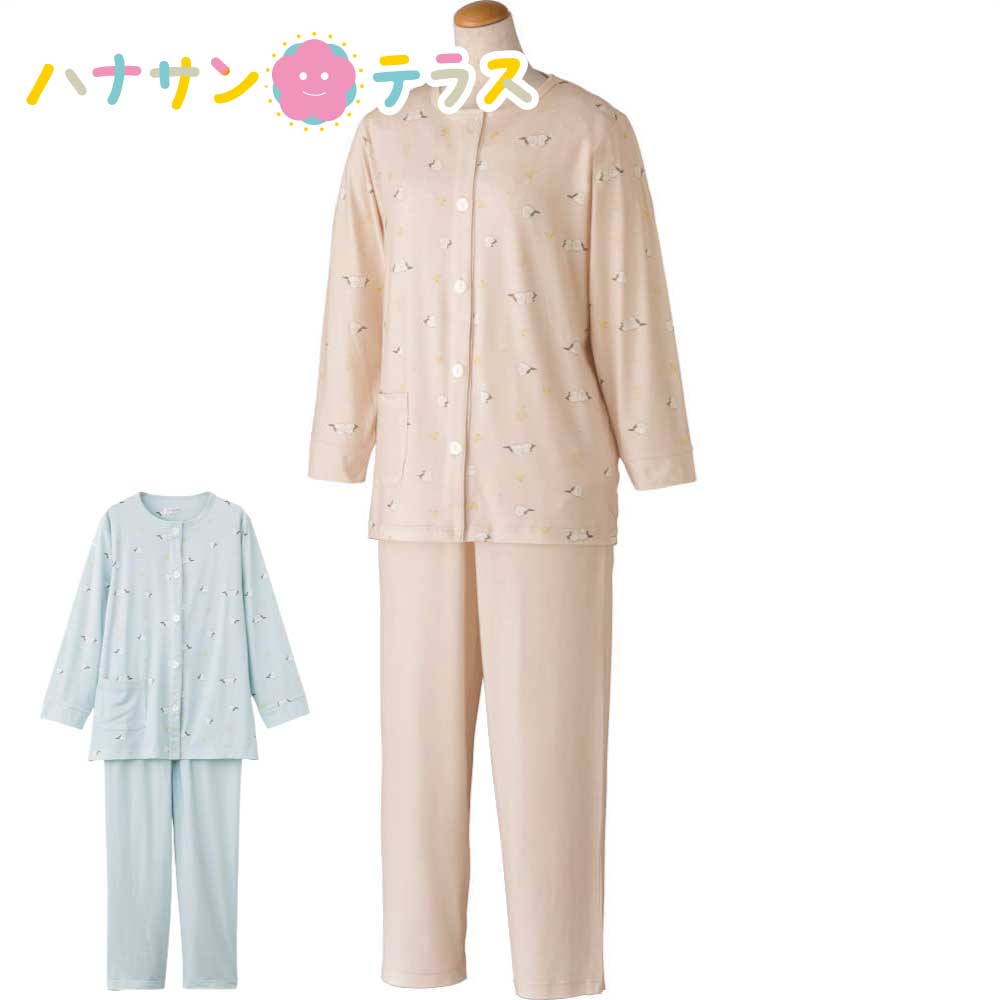 大きめボタンのびのびストレッチパジャマ M L LL レディース 婦人 用