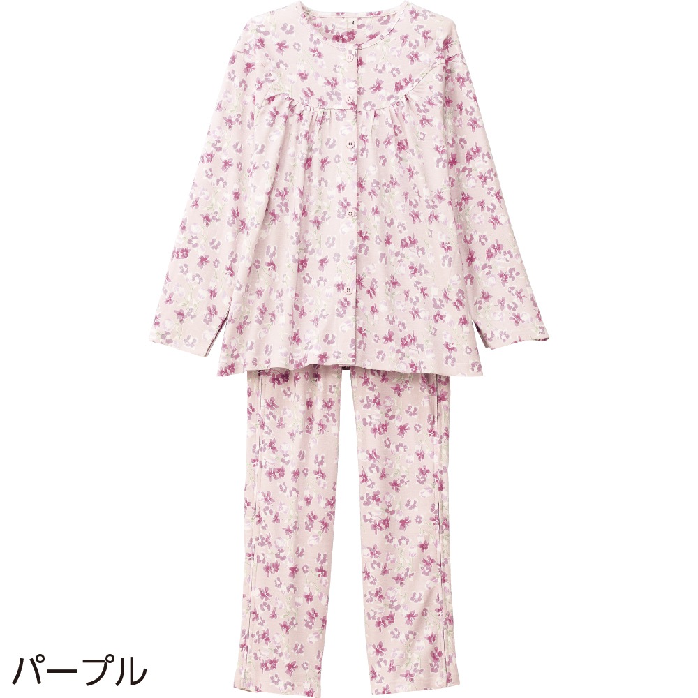 介護 パジャマ 長袖 レディース 婦人 用 全開 ワンタッチ ファスナー