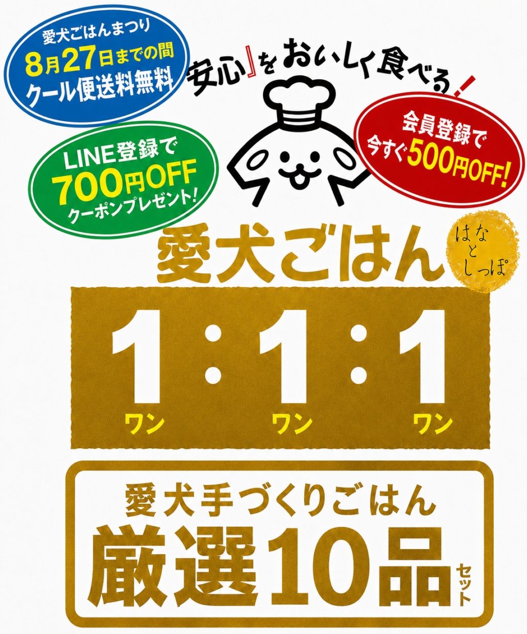 愛犬ごはん１：１：１（ワンワンワン）愛犬手づくりごはん 厳選10品セット 手づくりごはん 国産 無添加 シニア 栄養 バランス 健康 長寿 消化 吸収 胃腸 免疫力 自然食材 ドッグフード キャットフード ペットフード
