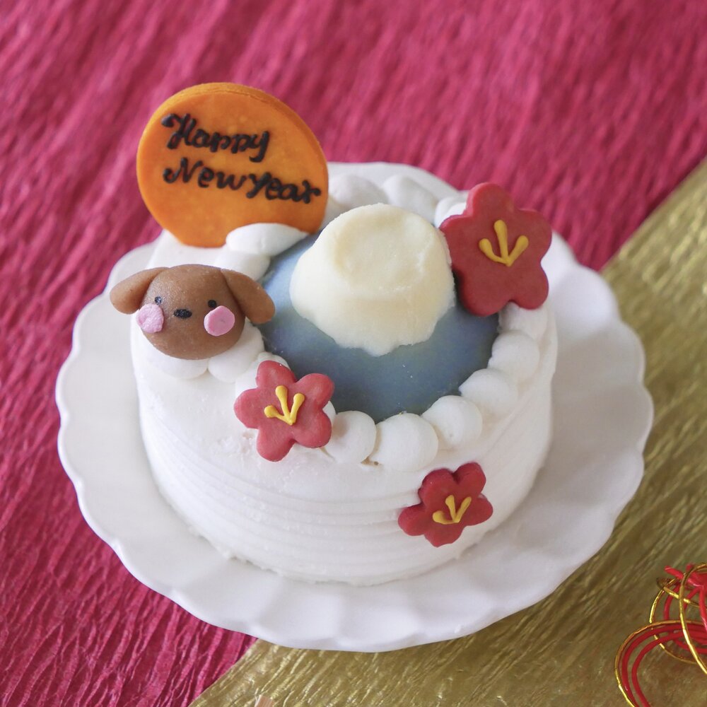 【犬用ケーキ ハッピー初日の出 「 富士山 いちご ショートケーキ 】 無添加・国産素材使用｜愛犬と一緒に迎える2026年のお正月限定ケーキ｜雪化粧の富士山をデコレーションした縁起の良いショートケーキ｜苺・乳糖フリー・グルテンフリー｜安心安全な犬用お祝いケーキ｜はなとしっぽオリジナル