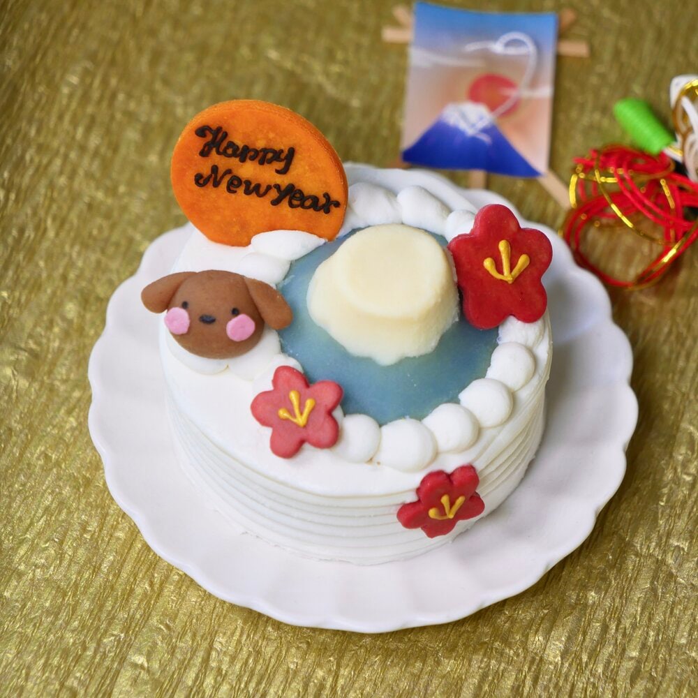 【犬用ケーキ ハッピー初日の出 「 富士山 いちご ショートケーキ 】 無添加・国産素材使用|愛犬と一緒に迎える2027年のお正月限定ケーキ|苺・乳糖フリー・グルテンフリー|安心安全な犬用お祝いケーキ