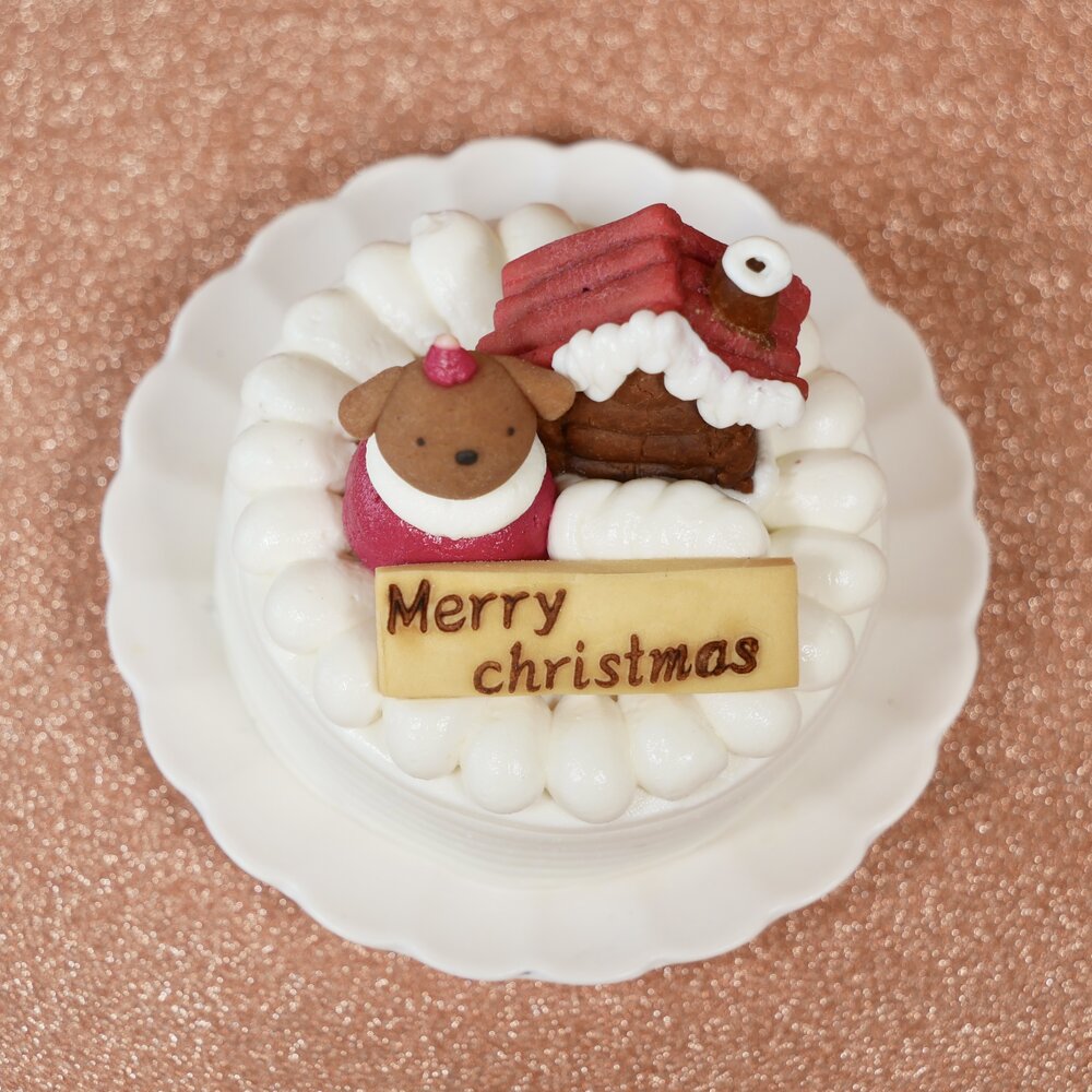 犬用 【  クリスマス ショート ケーキ プチ 】 乳糖フリー・グルテンフリー・無添加・国産素材｜愛犬の健康に配慮した安心安全なクリスマス限定ケーキ｜小型犬が食べやすいサイズとカロリー設計｜苺・さつまいも・乳糖フリーヨーグルトクリーム使用｜犬用お祝いケーキ｜はなとしっぽオリジナル