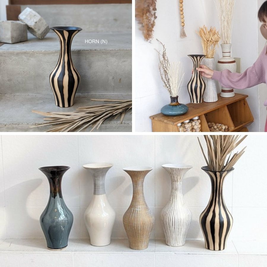 �ڤƤ��ޤ��Ĳ���  CERAMIC FLOWER VASE  HORN  ����ߥå��ե��١����ۡ���