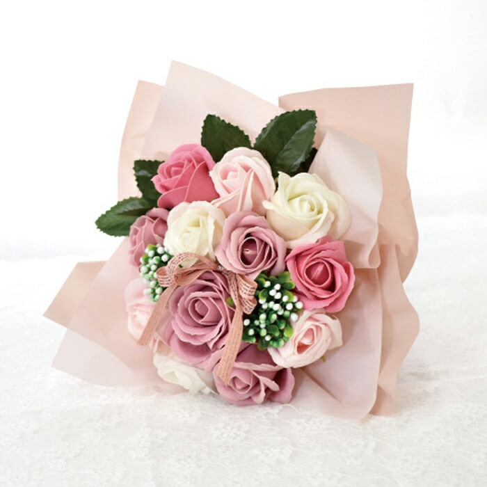 シャボンフラワー ソープフラワー 人気 ブーケ スモーキーピンク 誕生