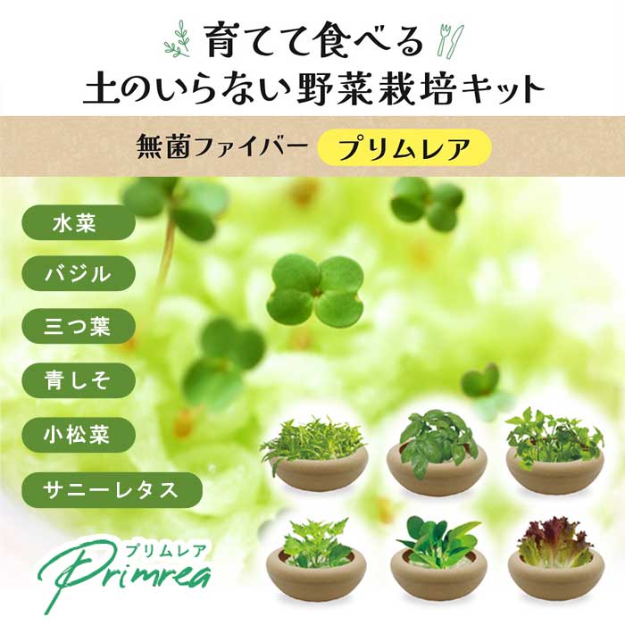 【入手困難】薬用植物栽培全科 プリムレア 野菜 栽培キット 4号鉢 全6品種 浅鉢 土いらず 手が汚れ
