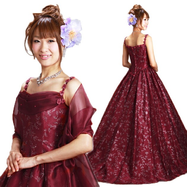 カラードレス レンタル 7号-9号 プリンセスライン 赤 7110 OR543