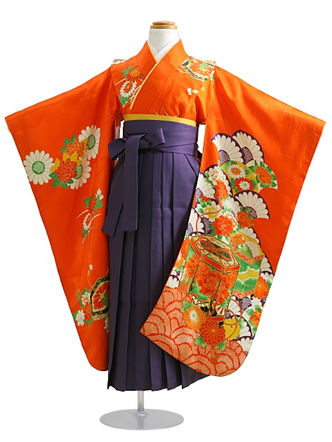 袴 レンタル 女の子/5〜7歳 七五三着物 7歳 七五三着物7歳 朱色/青海菊・宝箱 卒園式 結婚式 NT-袴二|七五三レンタル-女の子