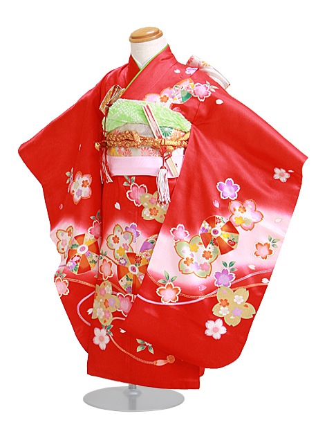 七五三 レンタル 女の子/3歳 七五三着物 赤色/てまり・桜〔身長：96cm,98cm〕卒園式 結婚式 NT-352|七五三レンタル-女の子