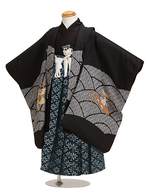 七五三 男の子 5歳 【かんたん着付】 羽織袴 レンタル フルセット 黒色 87|七五三レンタル-男の子