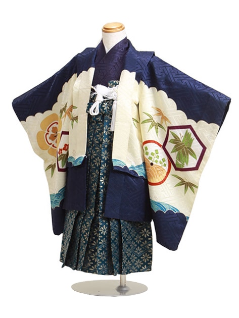 七五三 男の子 5歳 お着付けラクラク！ 羽織袴 レンタル フルセット 紺色 92|七五三レンタル-男の子