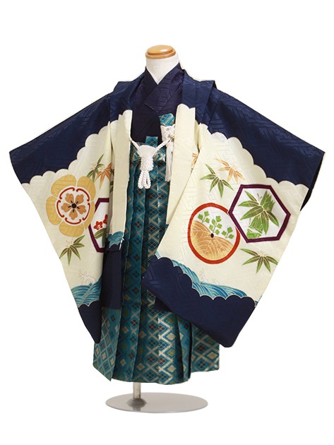 七五三 男の子 5歳 お着付けラクラク！ 羽織袴 レンタル フルセット 紺色 91|七五三レンタル-男の子