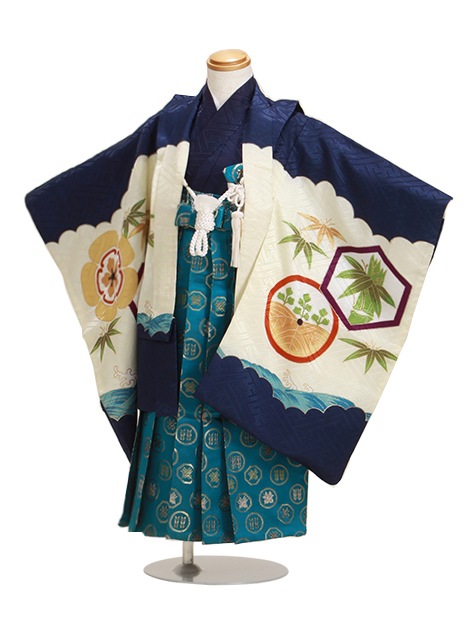 七五三 男の子 5歳 お着付けラクラク！ 羽織袴 レンタル フルセット 紺色 115|七五三レンタル-男の子