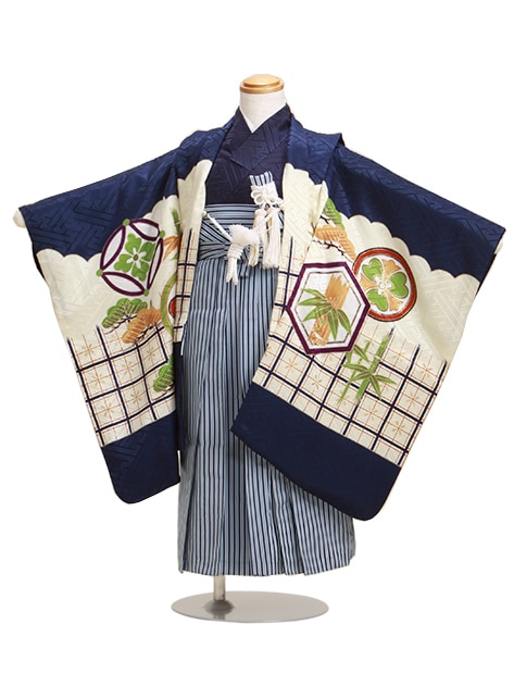 七五三 男の子 5歳 お着付けラクラク！ 羽織袴 レンタル フルセット 紺色 98|七五三レンタル-男の子