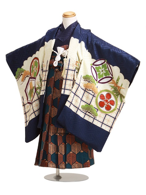 七五三 男の子 5歳 【かんたん着付】 羽織袴 レンタル フルセット 紺色 97|七五三レンタル-男の子