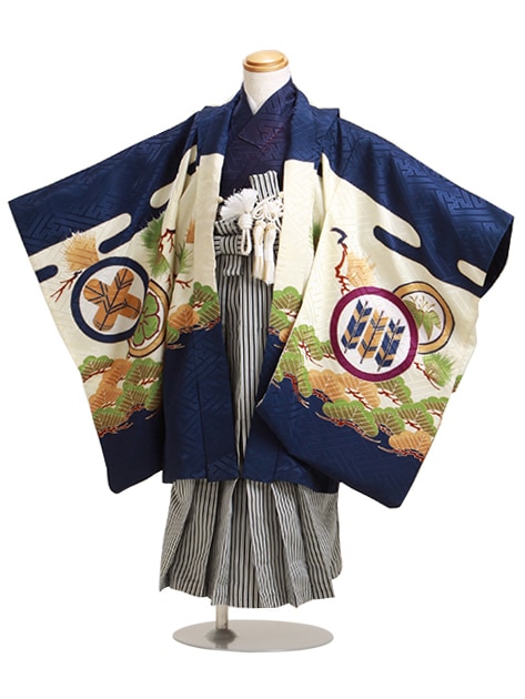 七五三 男の子 5歳 お着付けラクラク！ 羽織袴 レンタル フルセット 紺色 117|七五三レンタル-男の子