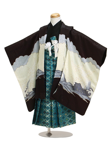 七五三 男の子 5歳 お着付けラクラク！ 羽織袴 レンタル フルセット 黒色 103|七五三レンタル-男の子