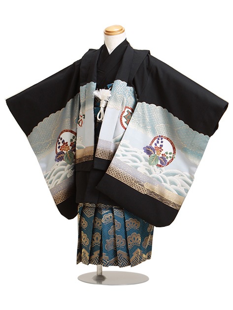 七五三 男の子 5歳 お着付けラクラク！ 羽織袴 レンタル フルセット 黒色 130|七五三レンタル-男の子