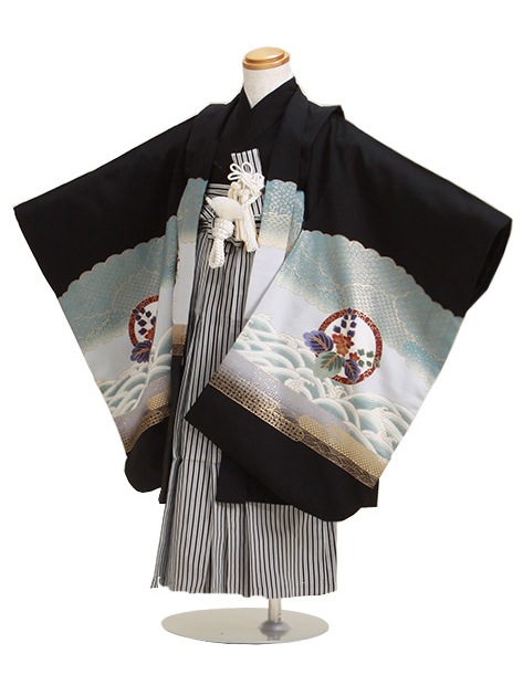 七五三 男の子 7歳 お着付けラクラク！ 羽織袴 レンタル フルセット 黒色 124|七五三レンタル-男の子