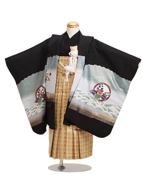 七五三 男の子 5歳 お着付けラクラク！ 羽織袴 レンタル フルセット 黒色 131|七五三レンタル-男の子