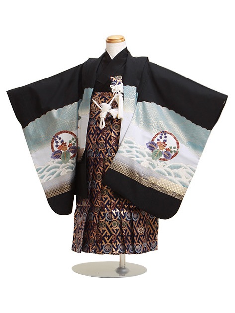 七五三 男の子 5歳 お着付けラクラク！ 羽織袴 レンタル フルセット 黒色 128|七五三レンタル-男の子