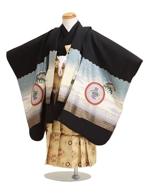 七五三 男の子 3歳 お着付けラクラク！ 羽織袴 レンタル フルセット 黒色 132|七五三レンタル-男の子