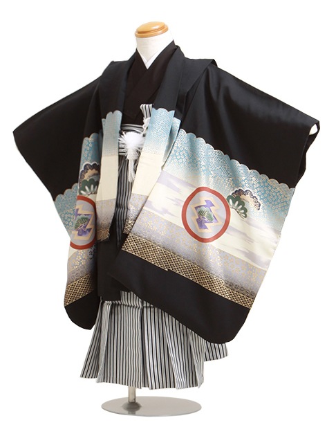 七五三 男の子 5歳 お着付けラクラク！ 羽織袴 レンタル フルセット 黒色 123|七五三レンタル-男の子