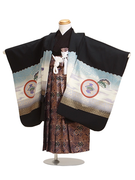 七五三 男の子 5歳 お着付けラクラク！ 羽織袴 レンタル フルセット 黒色 125|七五三レンタル-男の子