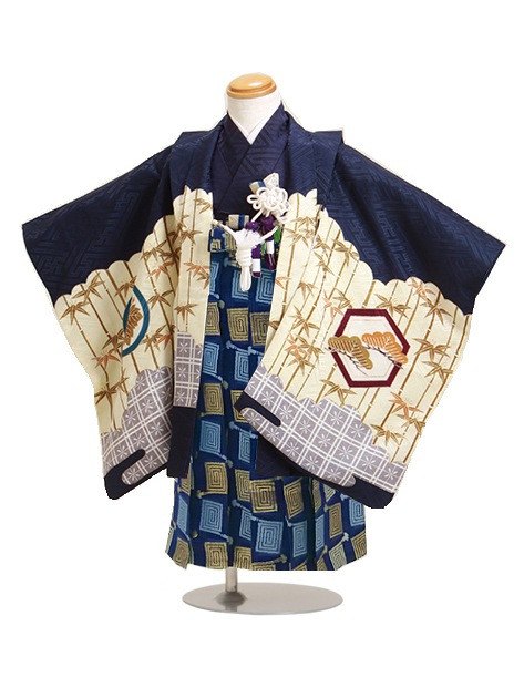 七五三 男の子 3歳 お着付けラクラク！ 羽織袴 レンタル フルセット 紺色 302|七五三レンタル-男の子