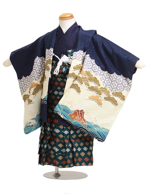 七五三 男の子 3歳 【かんたん着付】 羽織袴 レンタル フルセット 紺色 307|七五三レンタル-男の子