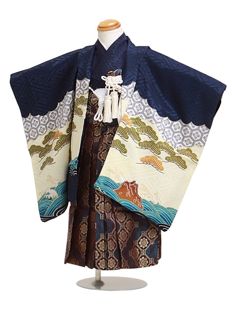 七五三 男の子 3歳 お着付けラクラク！ 羽織袴 レンタル フルセット 紺色 305|七五三レンタル-男の子