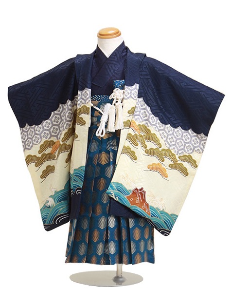 七五三 男の子 3歳 【かんたん着付】 羽織袴 レンタル フルセット 紺色 309|七五三レンタル-男の子