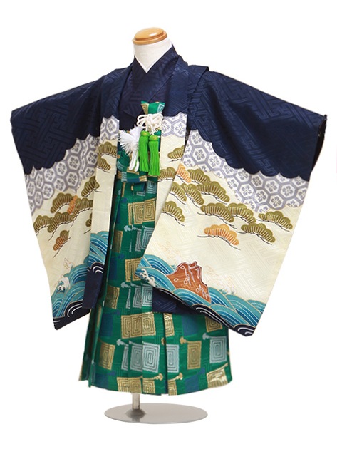 七五三 男の子 3歳 お着付けラクラク！ 羽織袴 レンタル フルセット 紺色 308|七五三レンタル-男の子