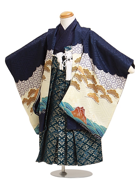 七五三 男の子 3歳 【かんたん着付】 羽織袴 レンタル フルセット 紺色 306|七五三レンタル-男の子