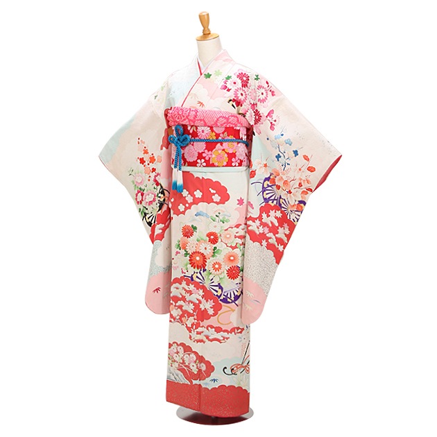 十三詣りや七五三に ジュニア 正絹孔雀のお振り袖 ハーフ成人式卒業式