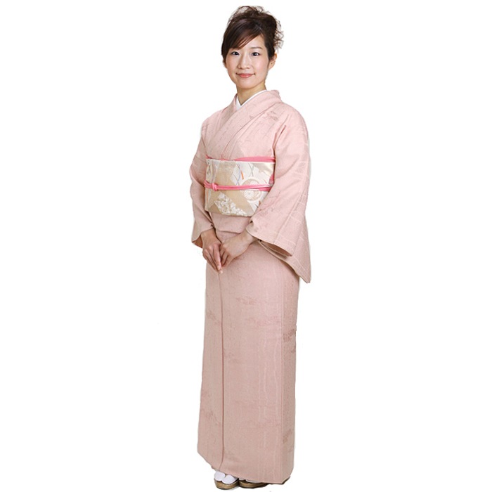 色無地 レンタル 袷 10月～5月向け 高級正絹 薄ピンク色 着物 一