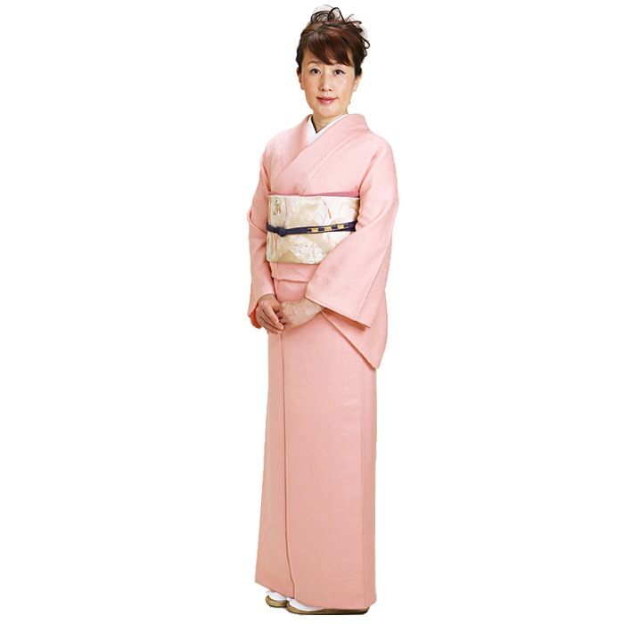 色無地 レンタル 袷 10月～5月向け 高級正絹 ピンク色 着物 一つ紋 お