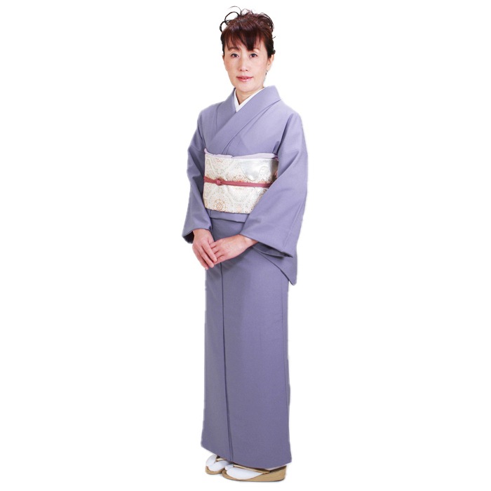 色無地 レンタル 袷 10月～5月向け 薄紫色 着物 一つ紋 シルック お