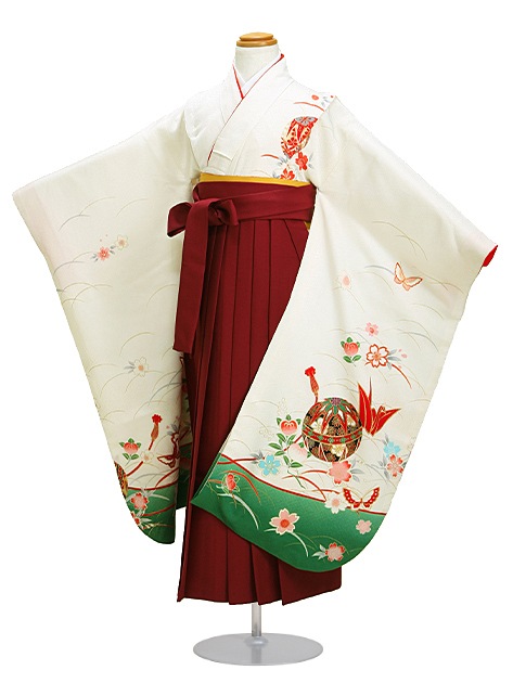 袴 レンタル 女の子/5〜7歳 七五三着物 7歳 七五三着物7歳 白緑色/折鶴てまり 卒園式 結婚式 NT-袴115|七五三レンタル-女の子